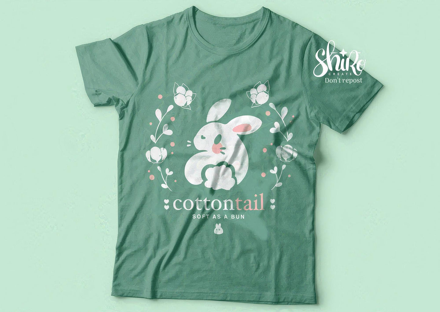 Cotton tail bunny green shirt.