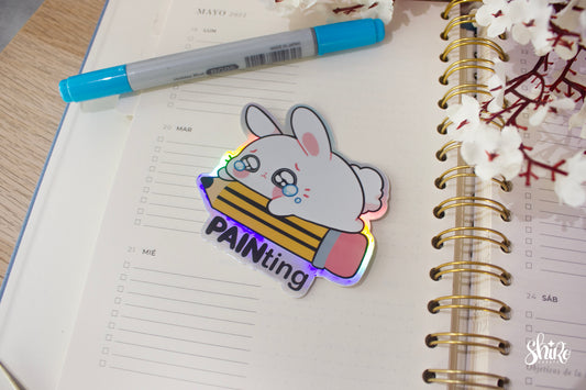 Artist Rabbit Painting - Holographic Sticker