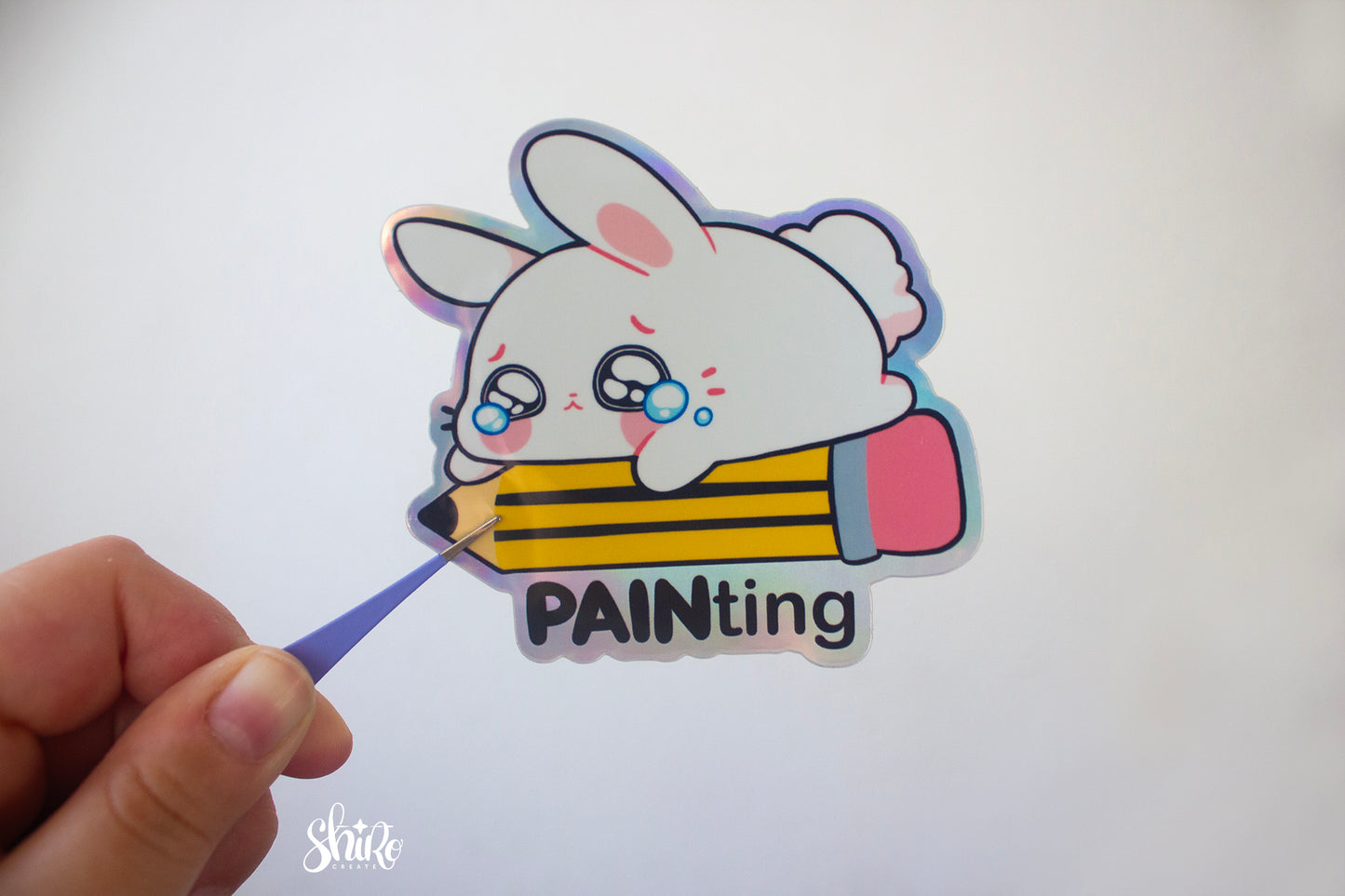 Artist Rabbit Painting - Holographic Sticker