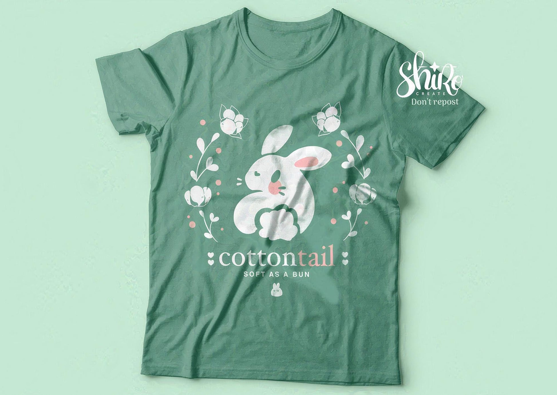 Cotton tail bunny green shirt.