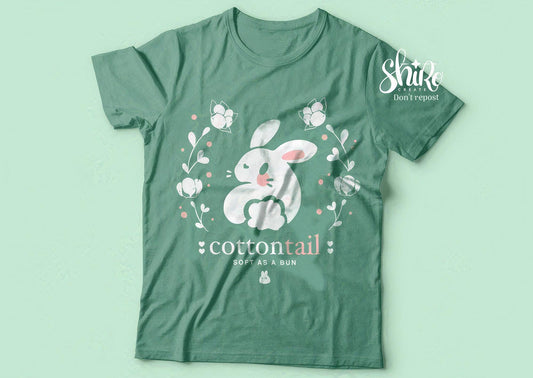 Cotton tail bunny green shirt.
